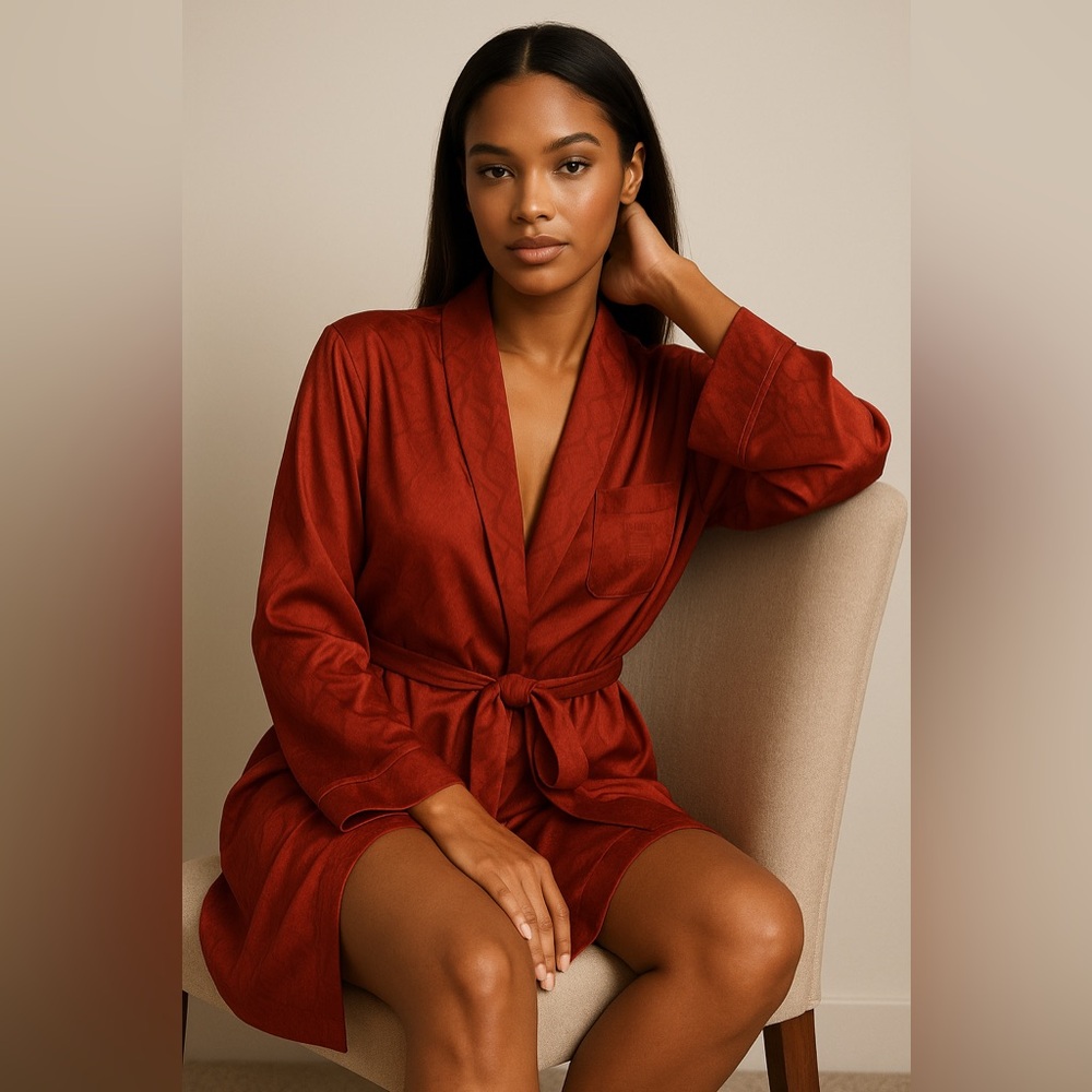 Savage X Fenty Burnt Orange Satin Snake Print Robe with Belt OS